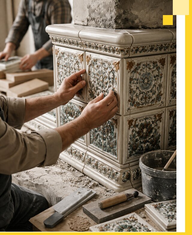 Изразцовые камины под ключ в Малгобеке: проект и монтаж