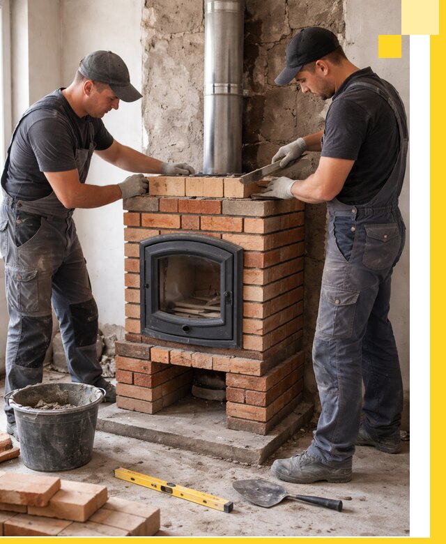 Монтаж печи камина под ключ в Малгобеке с гарантией и пусконаладкой