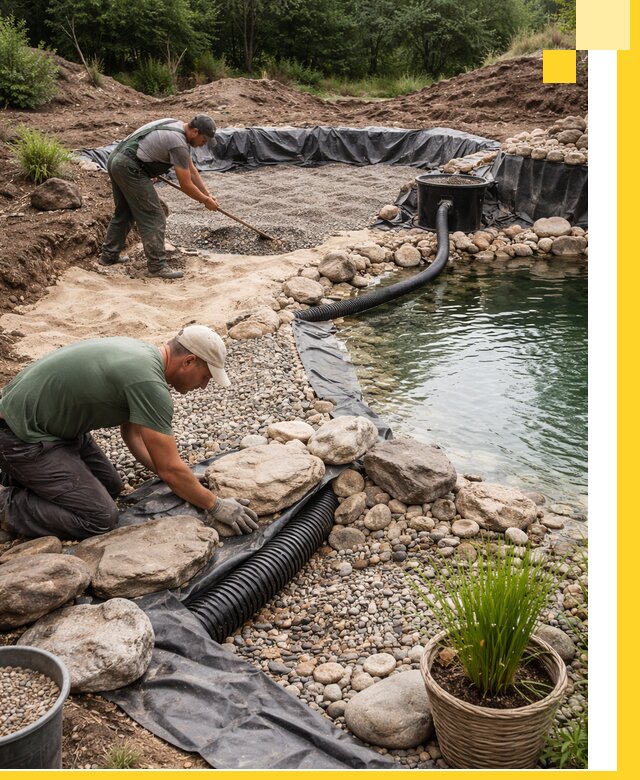 Строительство природных бассейнов и озер в Малгобеке под ключ