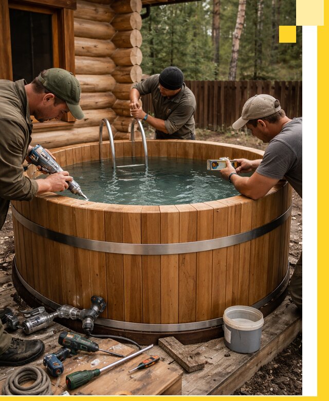 Строительство бань с купелью под ключ и отделкой в Малгобеке