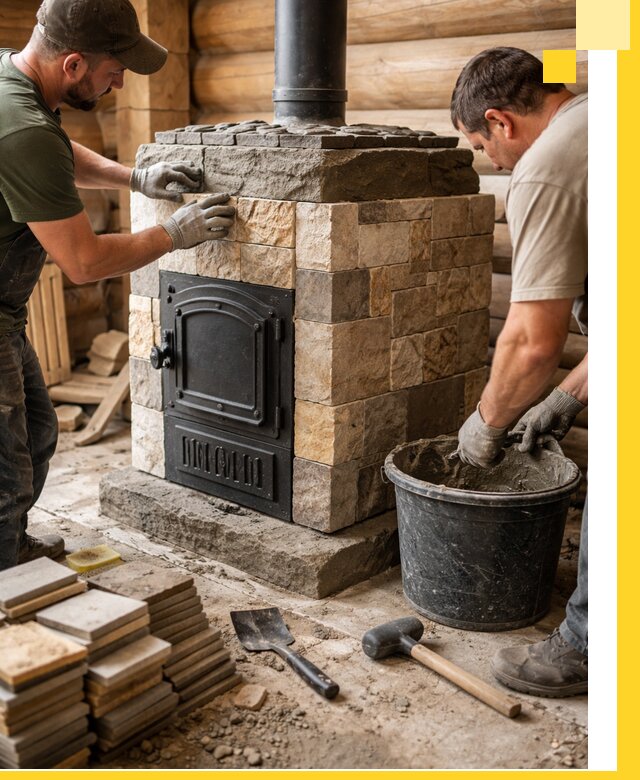 Облицовка банной печи под ключ в Малгобеке: камень и плитка