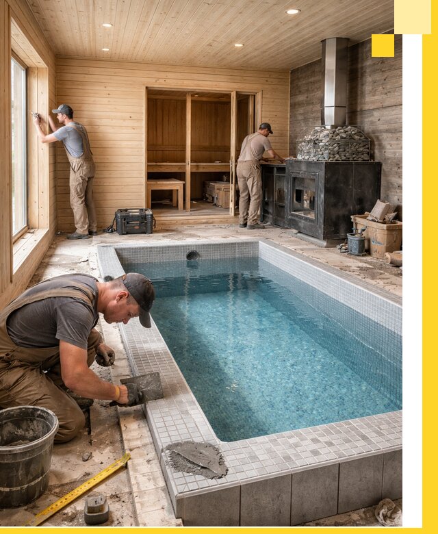 Проект бани с бассейном и сауной в Малгобеке под ключ