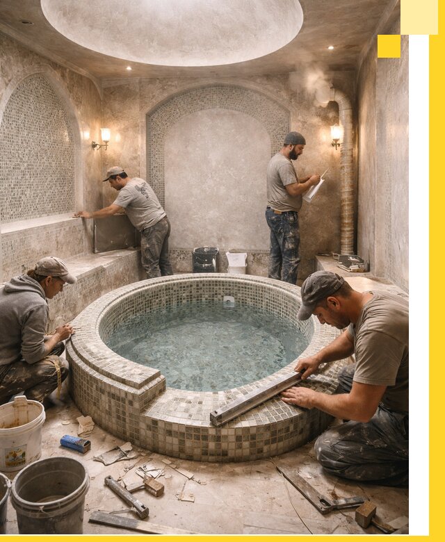 Профессиональное строительство хамама с бассейном в Малгобеке под ключ
